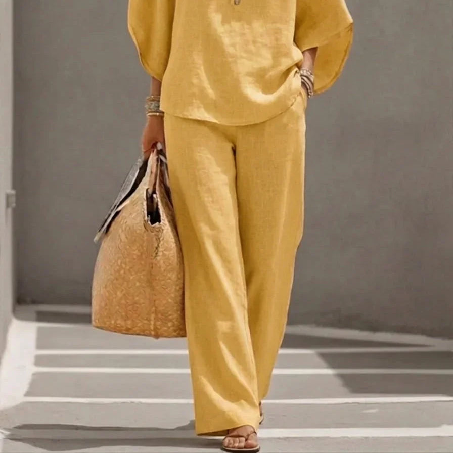 Noelle | Relaxed Button Linen Two-Piece Set