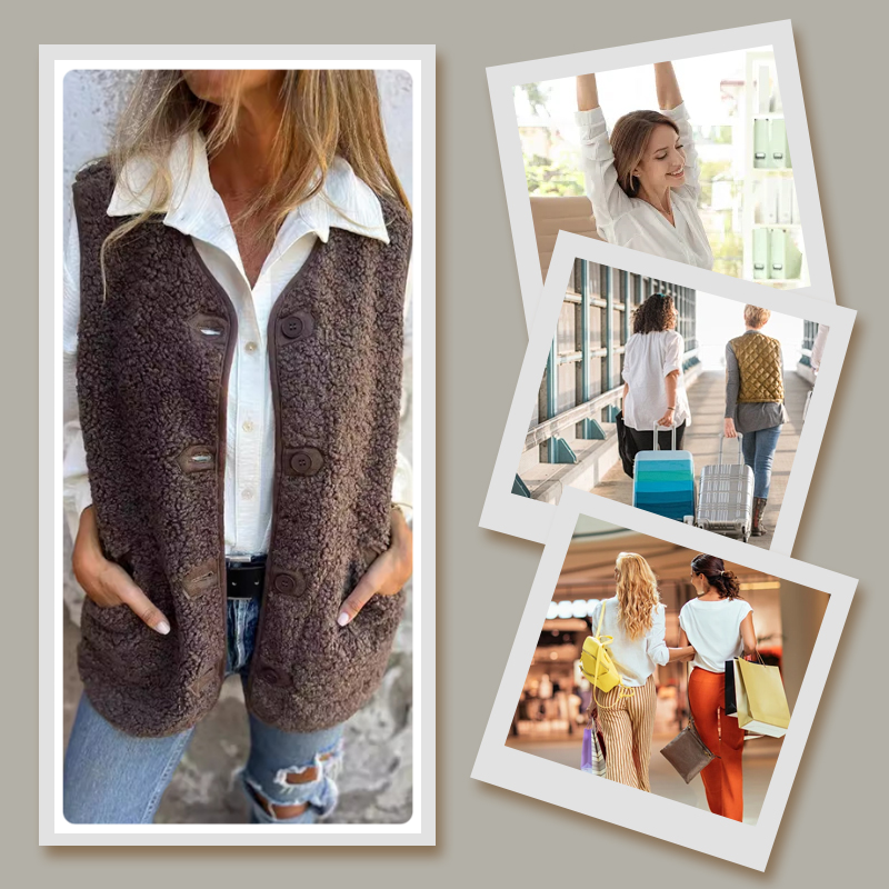 Women's Cozy Autumn Button-Down Vest - Short, Warm & Stylish