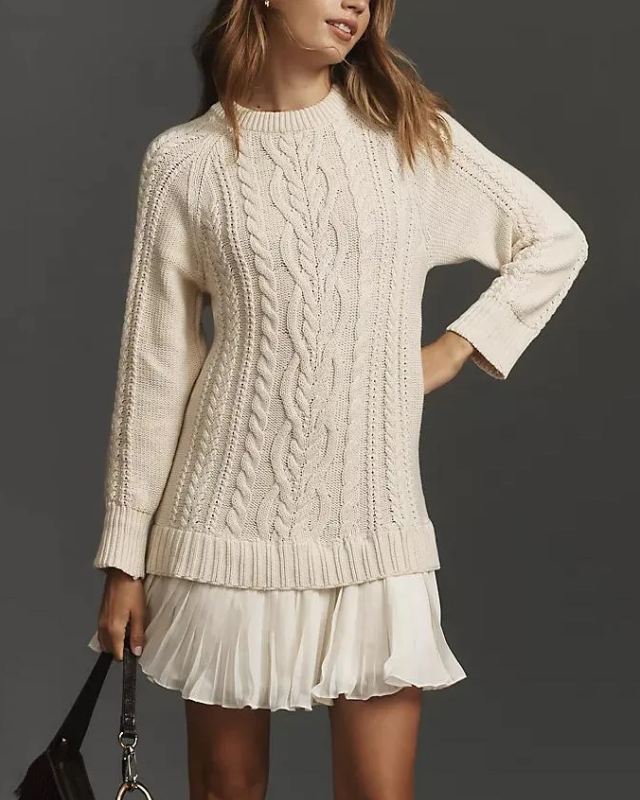 Cable Knit Mini Sweater Dress - Cozy, Chic Winter Must-Have