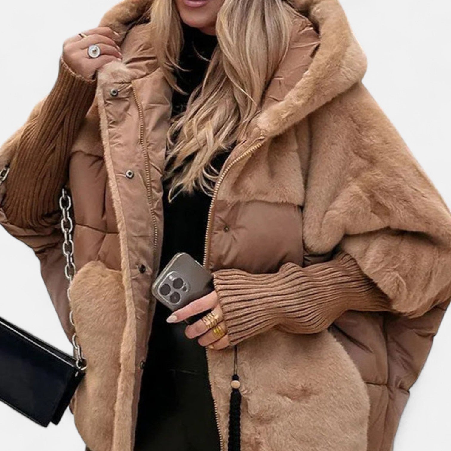 Oversized Hooded Patchwork Puffer Jacket - Cozy, Trendy Warmth for Winter