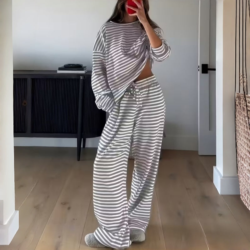 Women's Striped Two-Piece Lounge Set – Long-Sleeve Comfort for