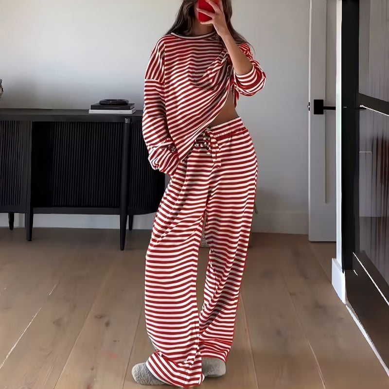 Women's Striped Two-Piece Lounge Set – Long-Sleeve Comfort for