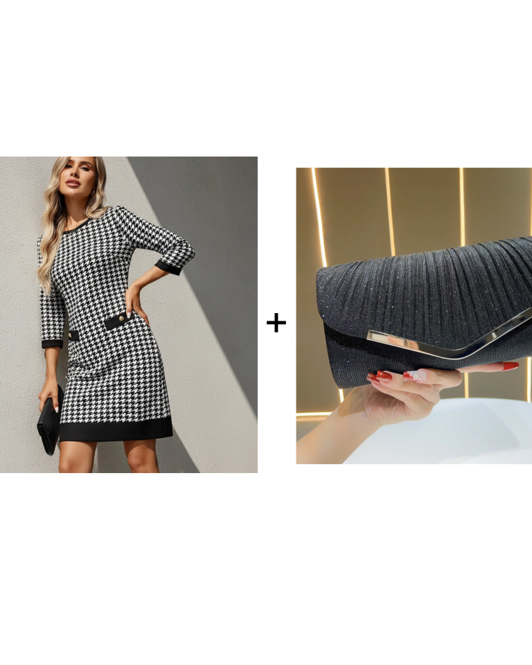 70% OFF Hot Sale: Women's Houndstooth Bodycon Midi Dress with Crew Neck