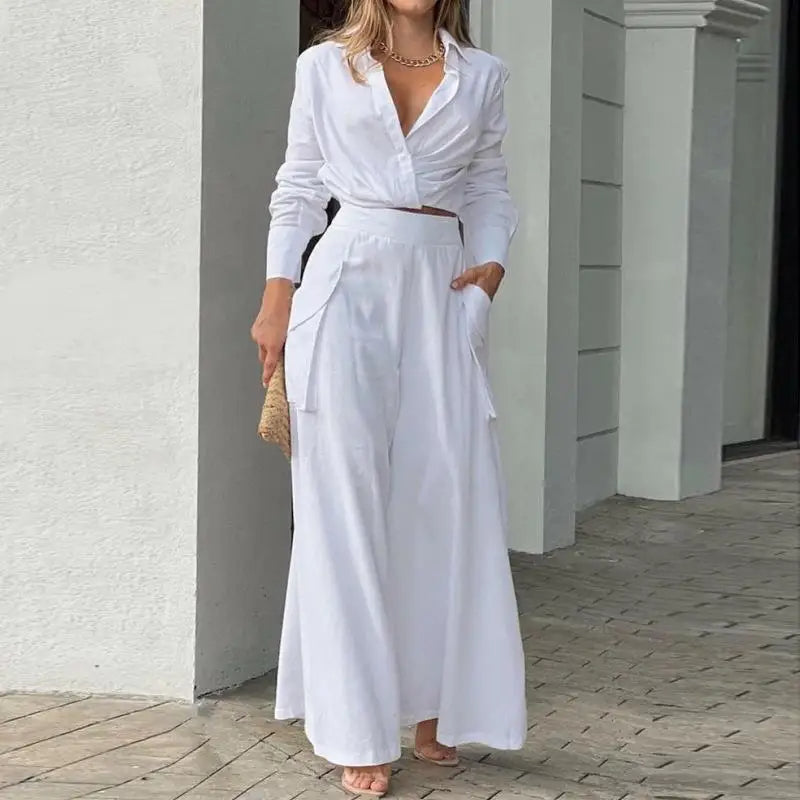 Women's Chic Summer Set: Knotted Top with Flowy High-Waisted