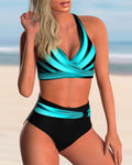 Women's Flirty Cross-Neck Bikini Set with Eye-Catching Print