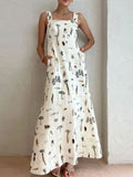 Women's Elegant sleeveless tie-up dress with printed pattern for a