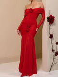 Women's Elegant Solid Color Fold-Over Pleated Evening Dress with