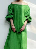 Women's Casual loose-flowing off-the-shoulder dress in solid color