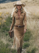 Chic Retro Western Midi Dress with Tassels