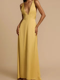Women's Elegant Backless V-Neck Satin Evening Gown for a Stunning