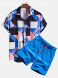 Men's Vibrant Color-Block Stripe Print Shirt & Swim Shorts Set