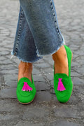 Women's Emerald Green Loafer with a Fuchsia Tassel