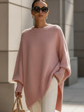 Womens Pink Oversized Poncho Sweater - Knit Cape Cozy Fall Winter