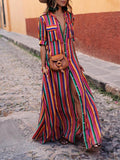 Women's Casual striped shirt and long skirt with elegant print