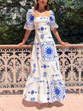 Women's Summer Midi Dress with Puff Sleeves and Vacation Style