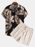 Men's Tropical Print Shirt & Textured Cotton 5-Inch Shorts Set