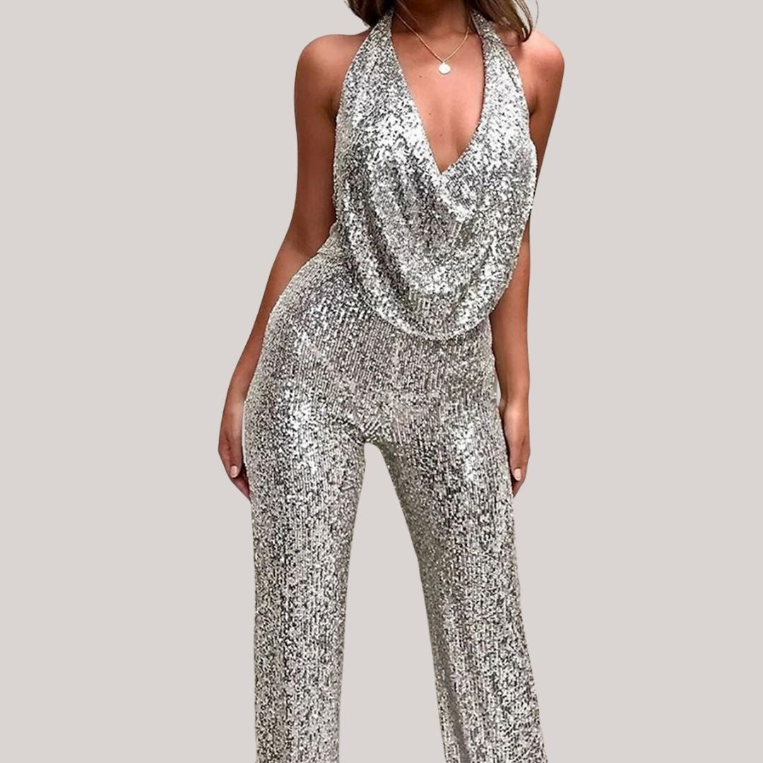 Melody Sequin Halter Jumpsuit - Glamorous Sparkle in a Sleek Halter Silhouette