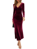Women's Luxe Velvet Midi Dress with Elegant Silhouette