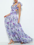 Women's Printed Maxi Dress without a Deep Neckline for an