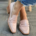 Women's Shiny Moccasins with Wide Heel – Sleek, Comfortable Footwear