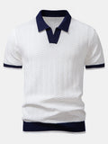 Men's Textured Contrast Knit V-Neck Polo Shirt