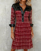 Chic Patchwork and Houndstooth Long-Sleeve Dress
