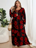 Women's Floral Maxi Dress - Elegant Bloom Print, Flowy Silhouette