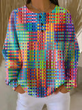 Women's Cozy Knit Sweater with Colorful Tartan Pattern