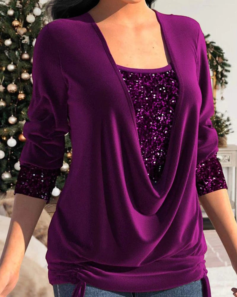 Elegant Sequined Top with Flattering Draping