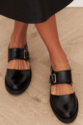 Timeless Angela Black Buckle Loafers Leather