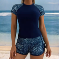 Women's Flattering Short-Sleeve Two-Piece Swimsuit Set