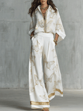 Women's Bohemian Luxe Butterfly Jacquard Blouse & Wide-Leg Pants