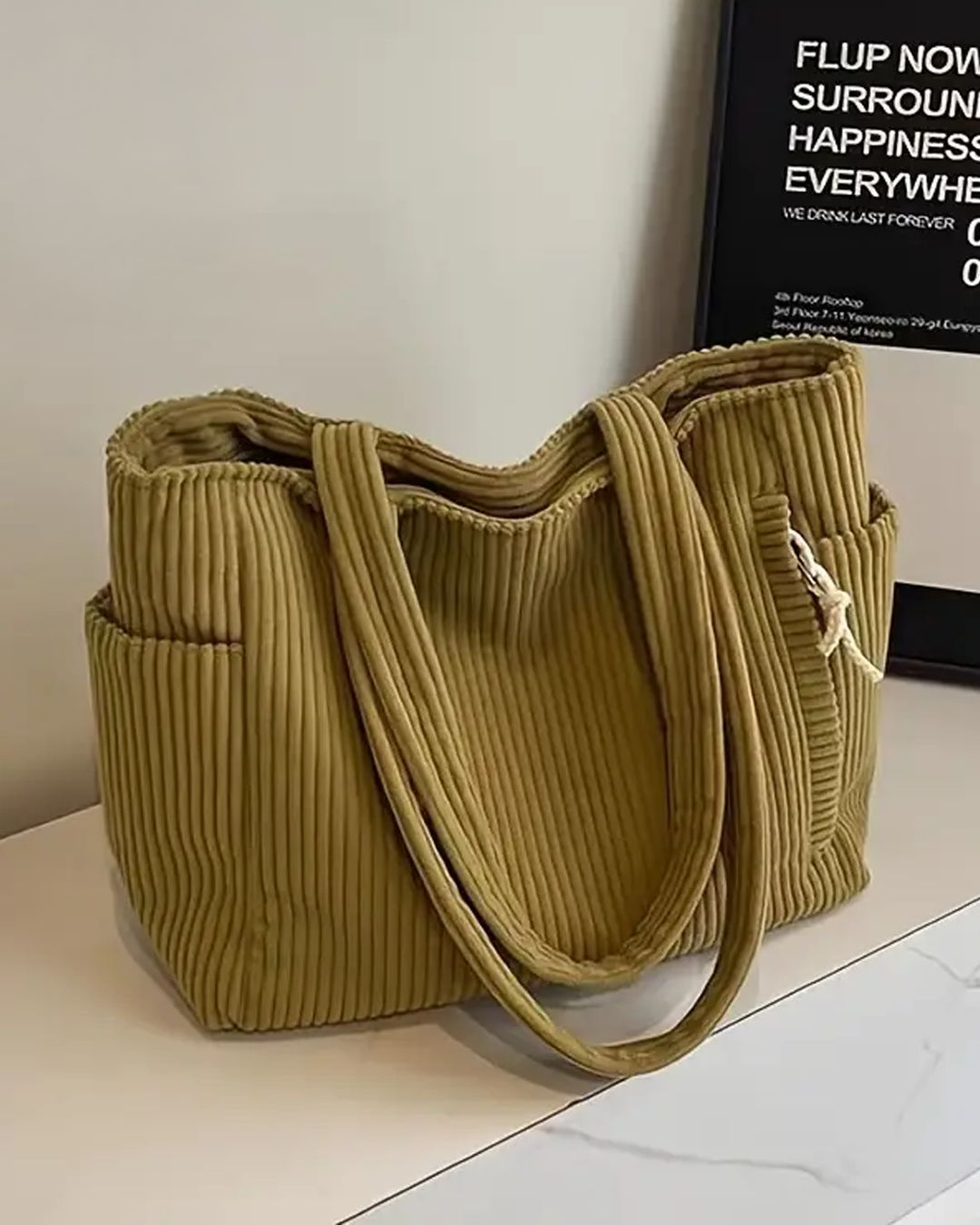 Ribbed Tote Bag with Cord Detailing