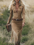 Women's Chic Retro Western Midi Dress with Tassels