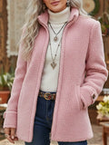 Women's Luxe Lambswool-Feel Full-Zip Jacket with Stand Collar