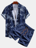 Men's Palm Tree Island Print Button-Up Shirt & Drawstring Swim