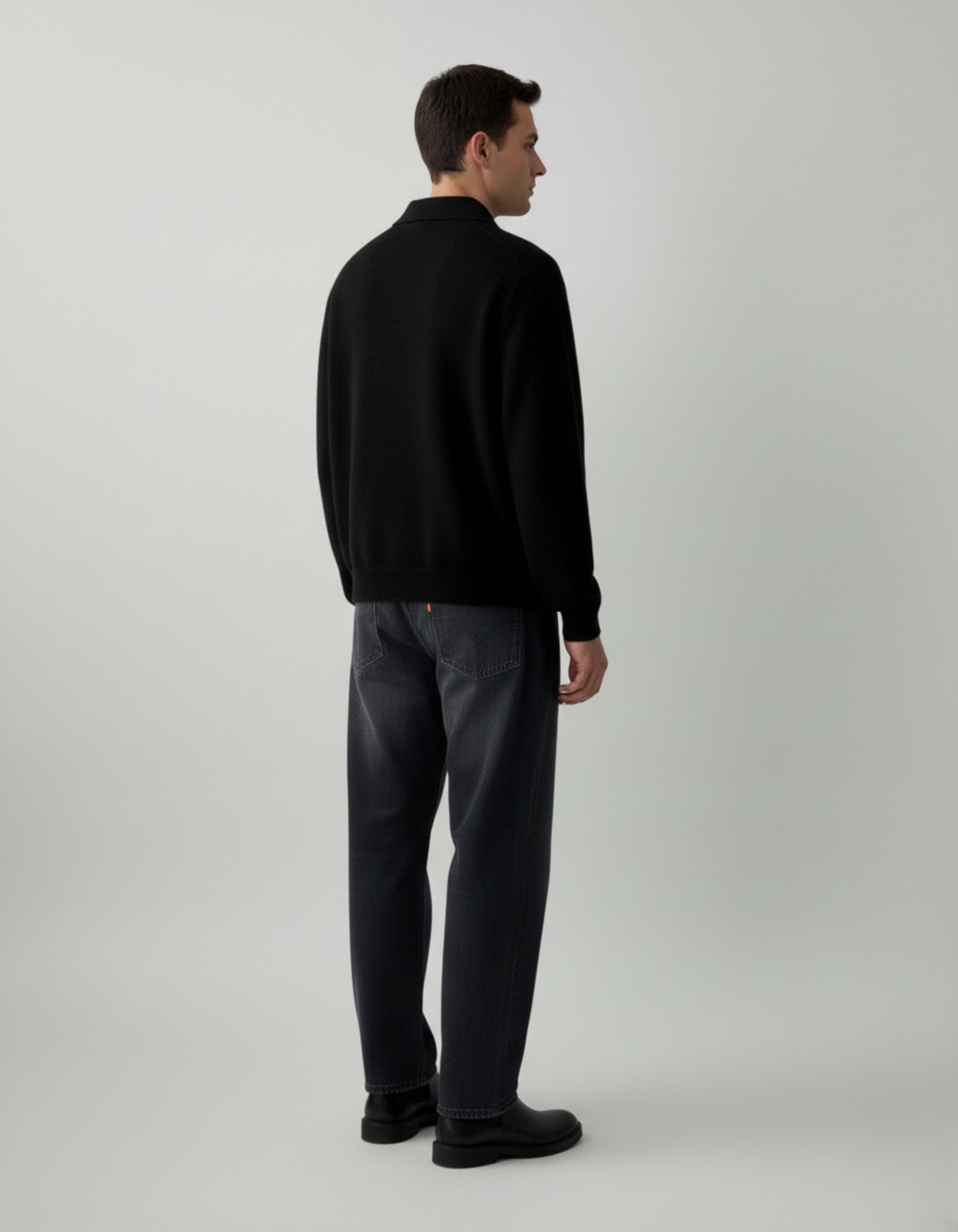 Jersey Polo de Punto de Hombros Caídos para Hombre – Negro