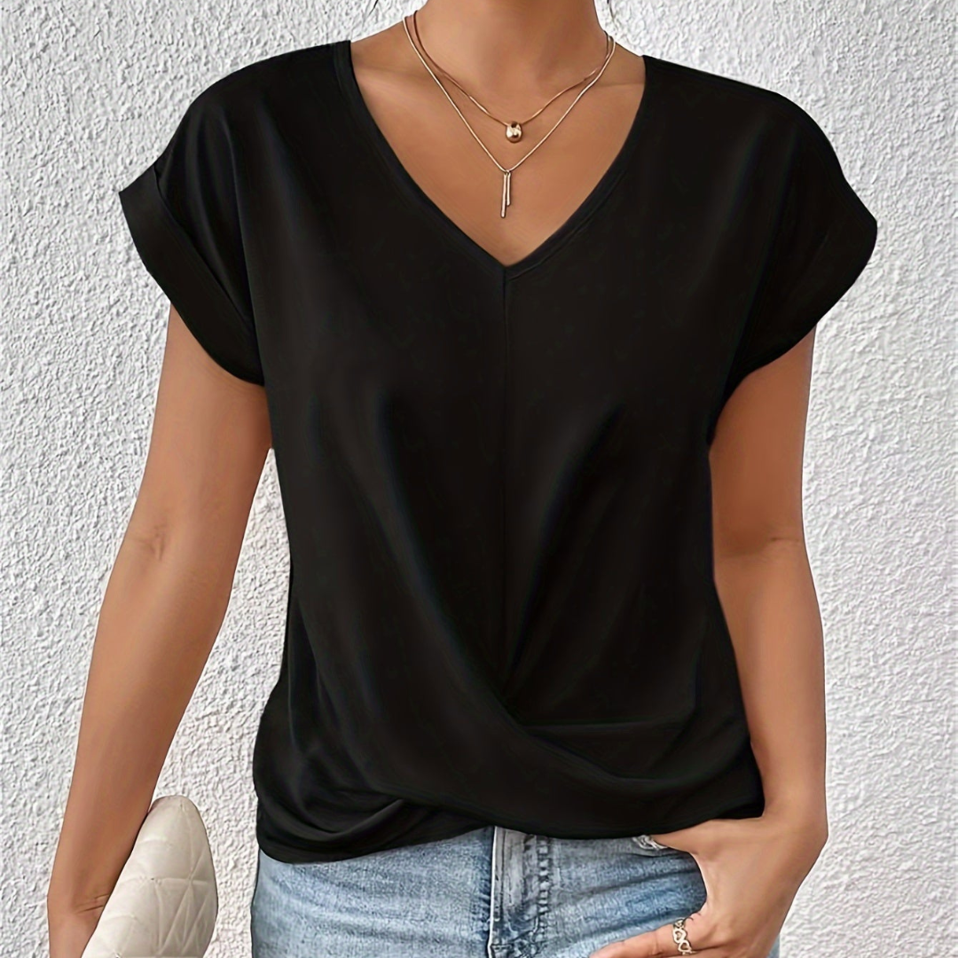 Clothing > Blouses : Harper™ | Stylish V-Neck Top in Black van Cow Clothing