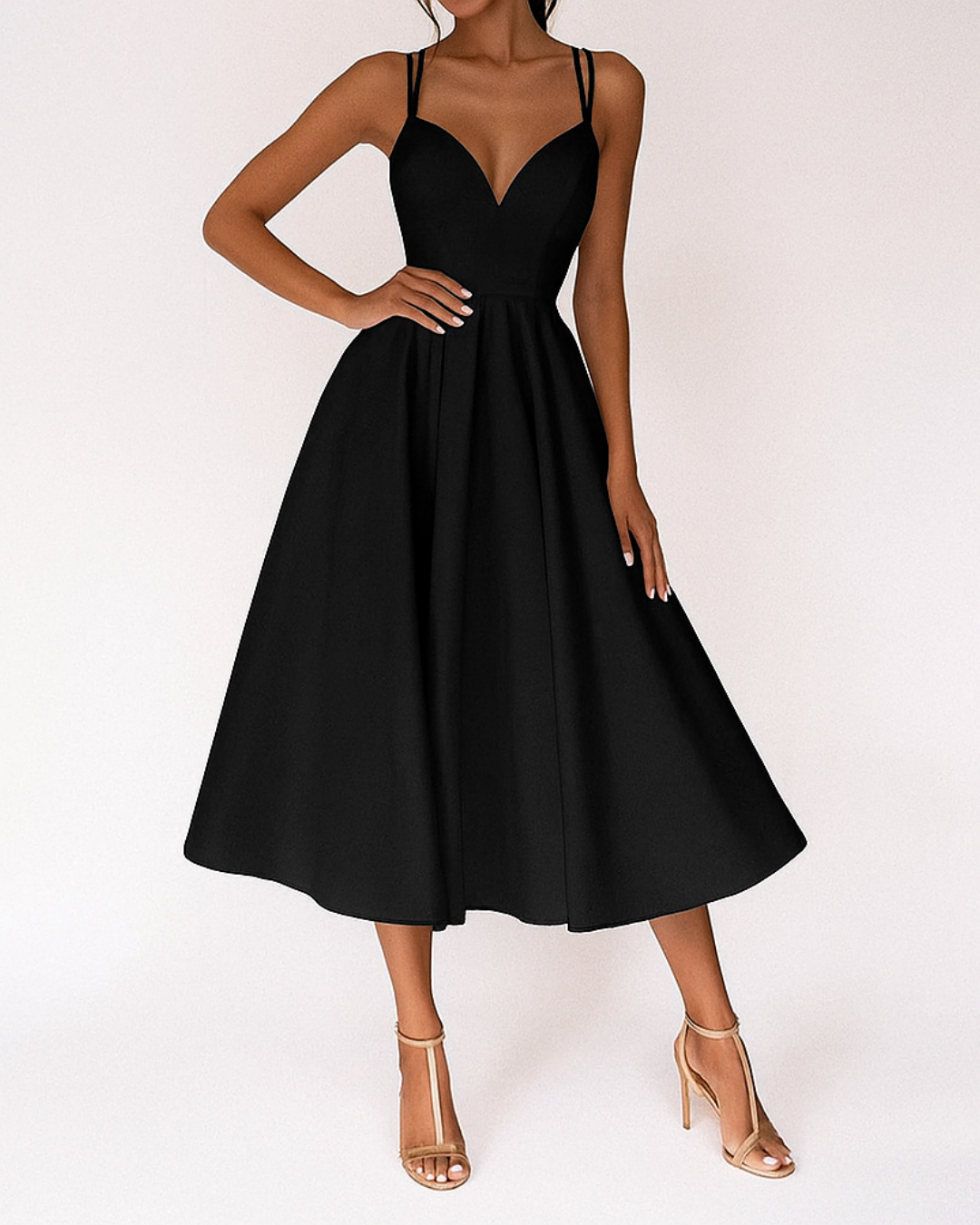 Women's Strappy Midi Dress for Wedding Guests - Elegant & Chic