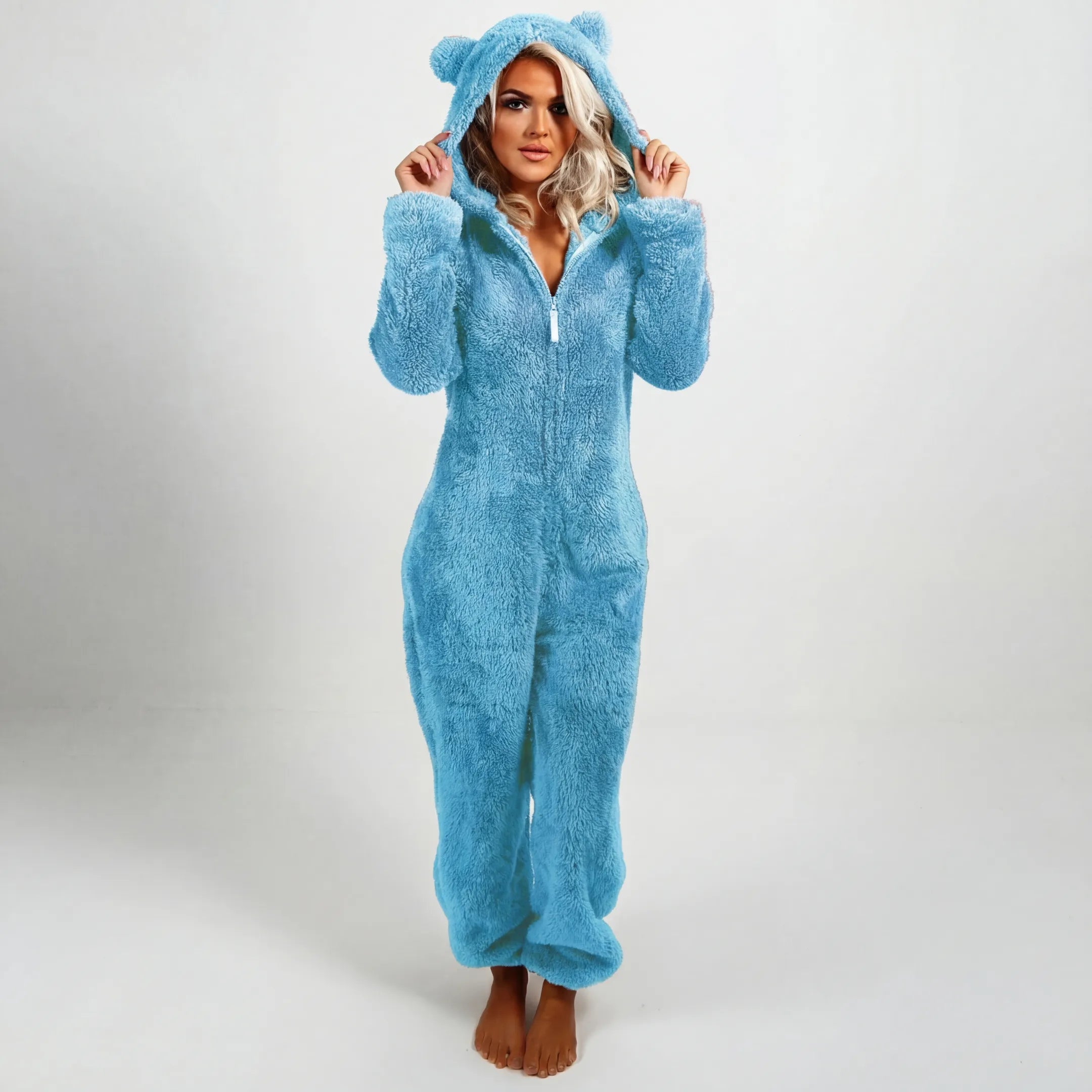 Plush Teddy Hoodie Jumpsuit - Ultra-Soft Cozy Loungewear