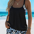 Women's Isabella Blue Floral Tankini Set - Elegant Two-Piece Swimwear