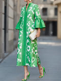 Women's Flowy Maxi Dress with Bell Sleeves and Floral Pattern with