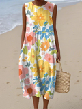 Women's Pastel Floral Midi Dress - Effortless Elegance in Soft