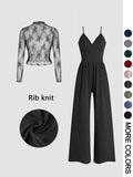 Women's Solid Color Lace Tee & Pocket Jumpsuit Set