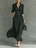 Women's Elegant Long Maxi Dress with Long Sleeves, Notched Collar