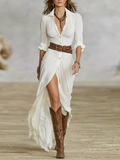 Chic Women's Long Maxi Dress with Notched Collar