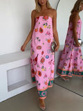 Women's Pink Tube Summer Dress with Vacation Print for a Casual