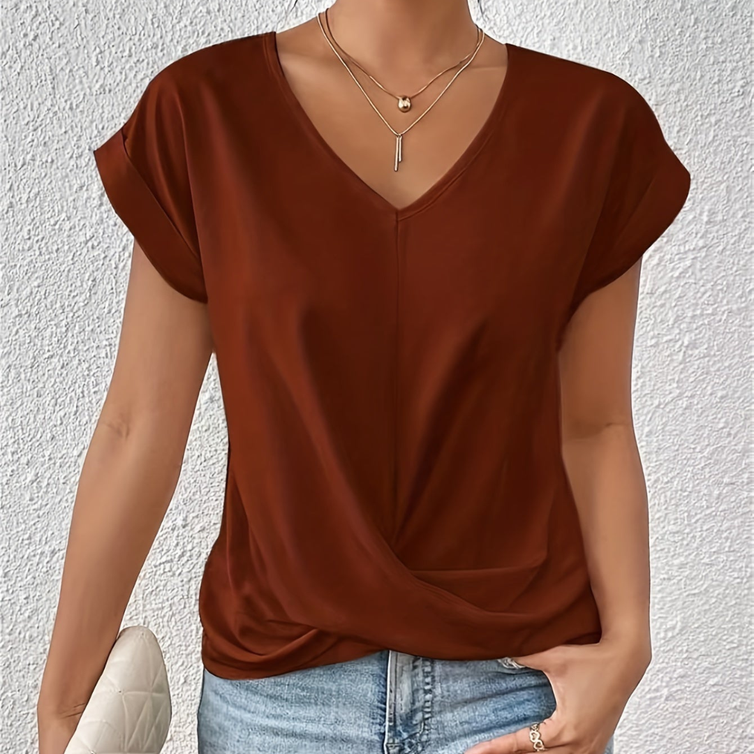 Clothing > Blouses : Harper™ | Stylish V-Neck Top in Brown van Cow Clothing