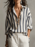 Women's Casual Striped Long-Sleeve Shirt for Everyday Wear