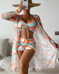 Women's 3-Piece Printed Bikini Set - Printed Bikini With Cover-Up